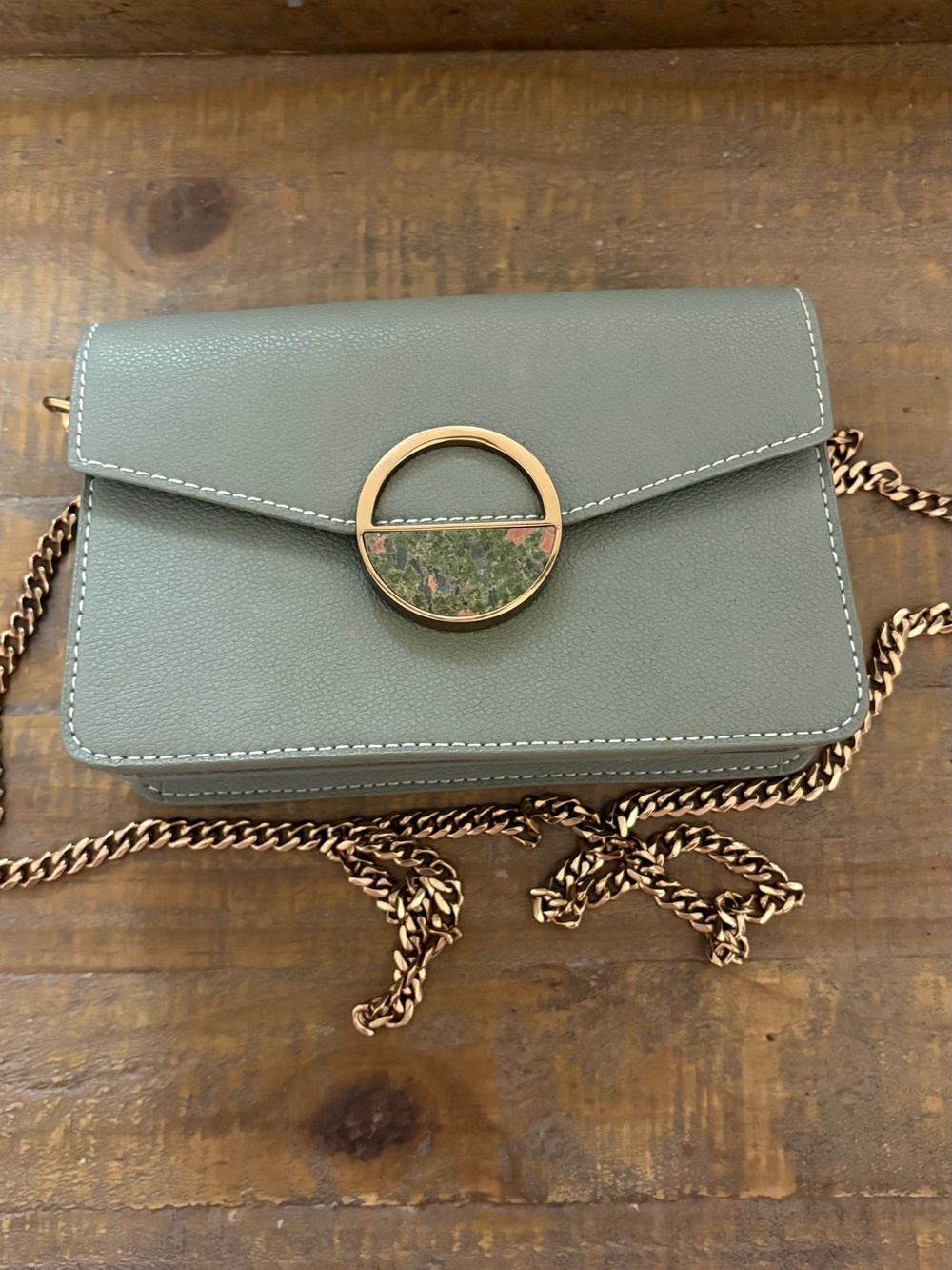 Charles & Keith Sage Green Crossbody Chain Bag with Gold Accent
